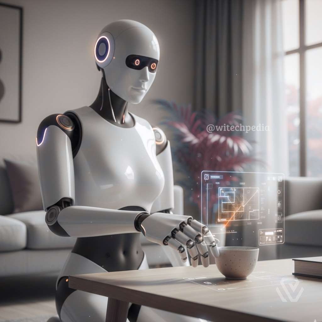 Humanoid Robot Representing Embodied Physical Ai Interacting With A Real-World Domestic Environment.