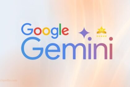 Featured image of Google Gemini Review 2026 showing the Google Gemini logo with a purple star graphic, and a yellow badge with five stars and the text "5.0 RATING" to its right. The WiTechPedia logo is in the top right, and the website URL is in the bottom left.