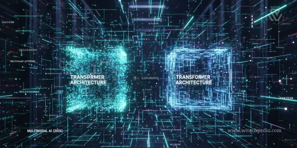 A digital visualization of a neural network with glowing nodes and connections representing deep learning and transformer models.