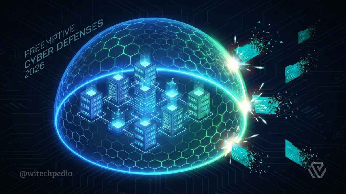 Comparison chart showing the difference between reactive security and preemptive cyber defenses strategies in a timeline.