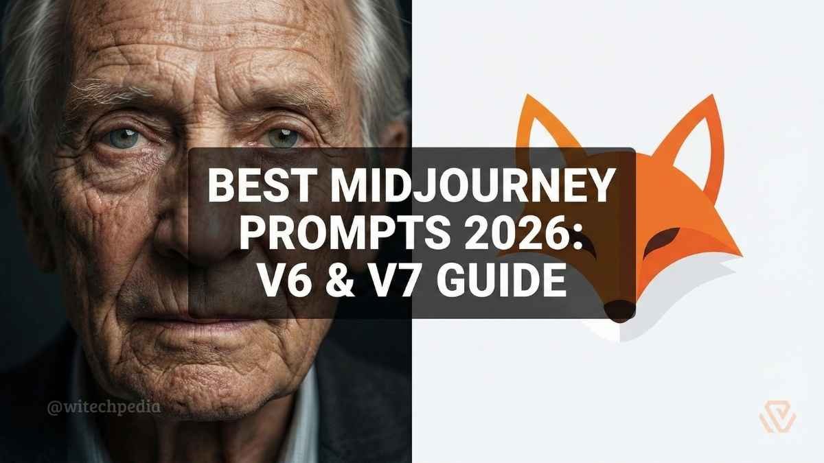 Best Midjourney Prompts 2026 guide featuring a split-screen comparison of hyper-realistic photography and vector logo design created with V6.