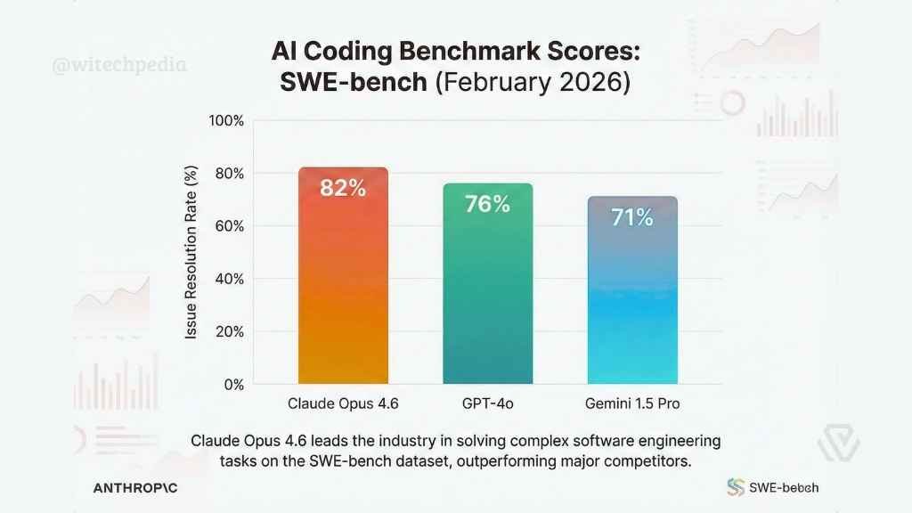Claude Opus 4.6 SWE-bench coding performance scores compared to GPT-4o and Gemini.