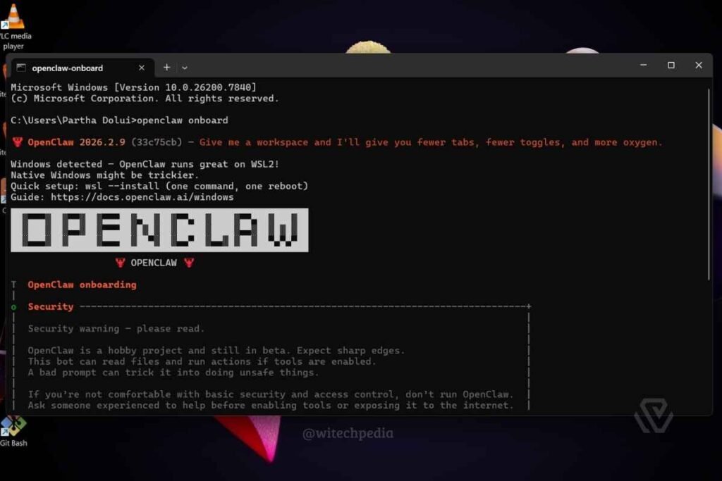 The OpenClaw onboarding wizard interface guiding the user through API configuration and daemon installation.