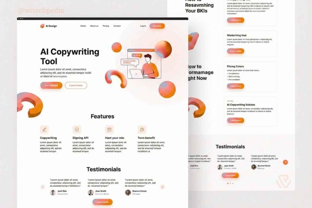 Modern SaaS landing page UI design inspiration generated by Midjourney V6.