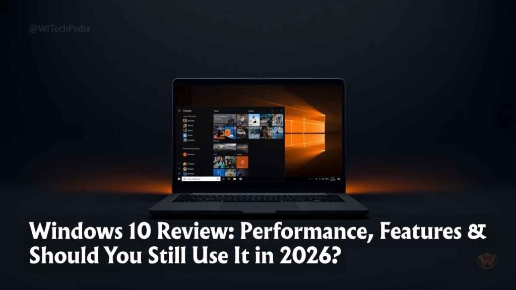 Windows 10 review hero showing the Start Menu interface on a modern laptop screen