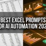 Best Excel Prompts 2026 guide featuring a split screen of raw data and a polished AI-generated dashboard.