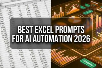 Best Excel Prompts 2026 Guide Featuring A Split Screen Of Raw Data And A Polished Ai-Generated Dashboard.