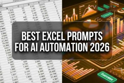 Best Excel Prompts 2026 guide featuring a split screen of raw data and a polished AI-generated dashboard.