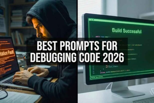 Best Prompts for Debugging Code 2026 guide featuring a split screen of a frustrated developer and a clean, bug-free AI code solution.
