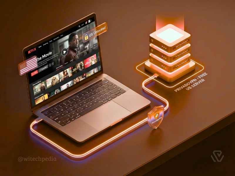 Interface of PrivadoVPN unblocking US Netflix, representing the best free VPN for Netflix and streaming.