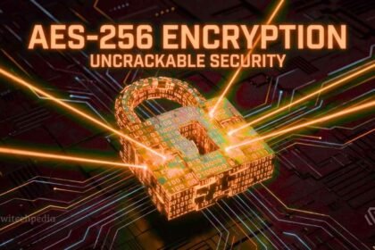 3D illustration of a digital lock using AES-256 encryption keys to protect data, demonstrating military-grade encryption security.