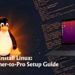 How to install Linux step-by-step guide hero image showing terminal and Ubuntu desktop on dark background